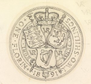 Dos bocetos de diseño para el Florín y el Chelín, 1891 de Edward John Poynter